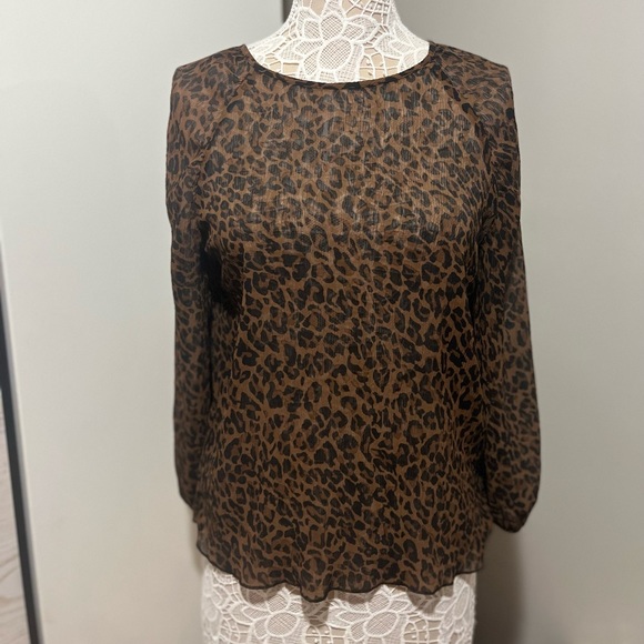 🤎🖤ZARA Animal Print Brown & Black Long Sleeve Blouse🖤🤎 - Picture 2 of 12